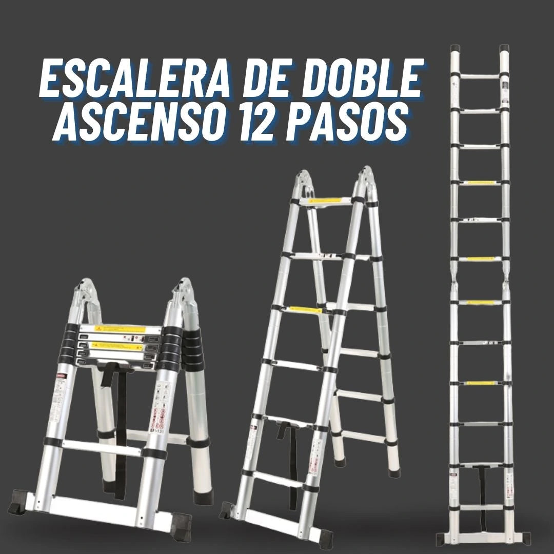 “Combo Pro Altura: Escalera Telescópica + Guantes + Corrector de postura”