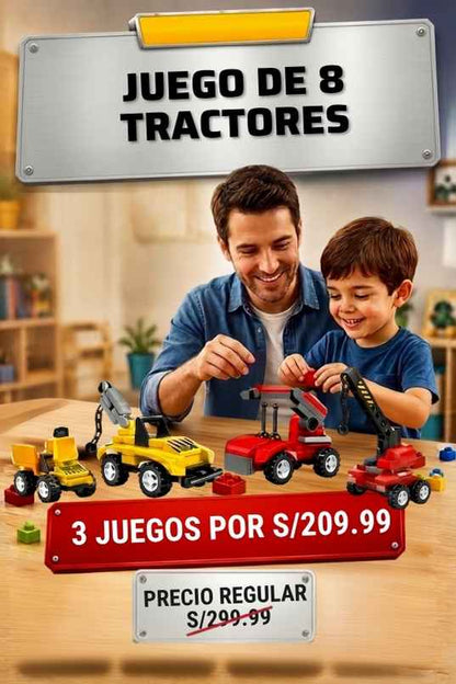 JUEGO DE BLOQUES X 8 TRACTORES - 323 PZAS