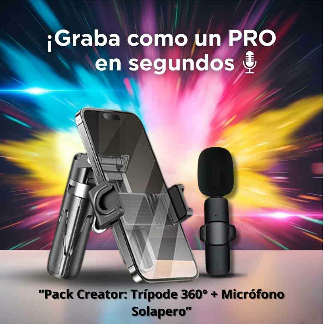 ✨ Tu Estudio Portátil: Trípode 360° + Micrófono Solapero