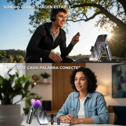 ✨ Tu Estudio Portátil: Trípode 360° + Micrófono Solapero