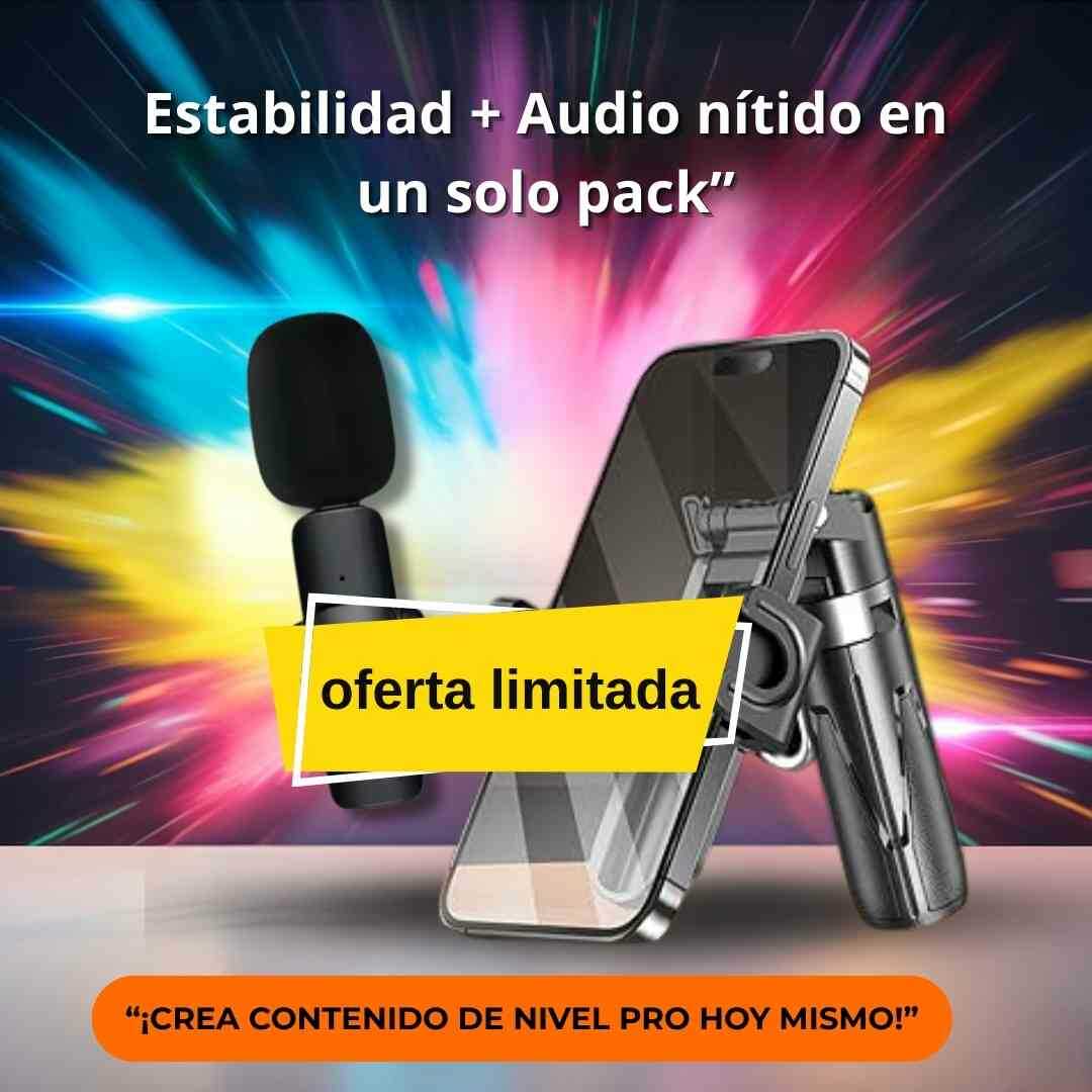 ✨ Tu Estudio Portátil: Trípode 360° + Micrófono Solapero