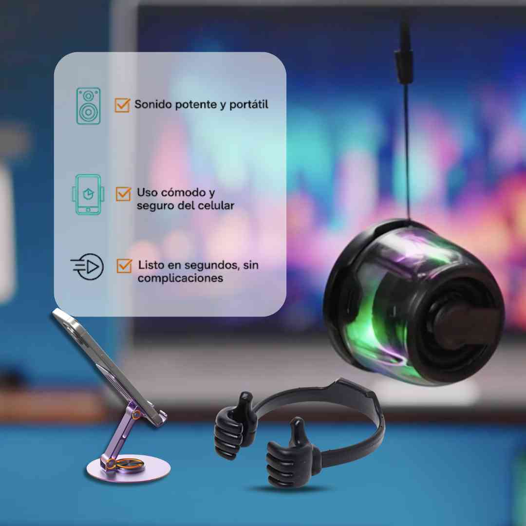 🔊 Altavoz GE200 + soporte Flexible pulgar + soporte giratorio para teléfono