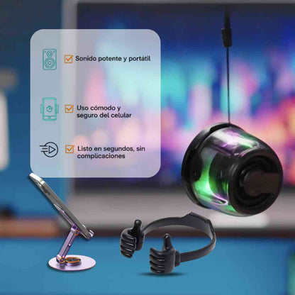 🔊 Altavoz GE200 + soporte Flexible pulgar + soporte giratorio para teléfono