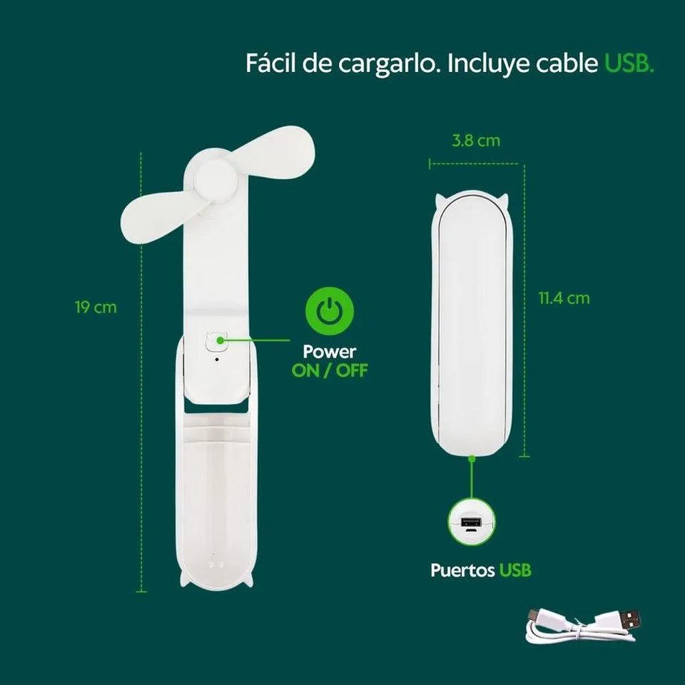 Ventilador de bolsillo 5 en 1 - (Powerbank, linterna, espejo, ventilador y soporte de teléfono)